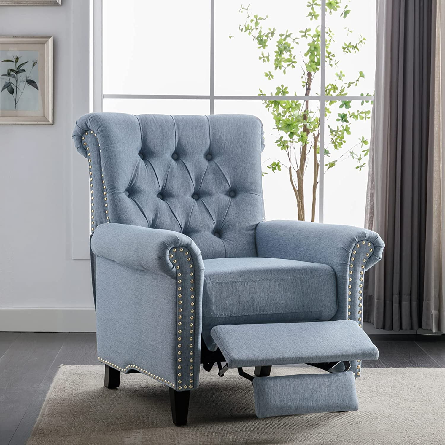 LuxyHoom Lazy Boy Recliner Chair with Nailheads Roll Arm,Push Back