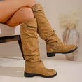 thumbnail image 4 of Dakaela Women's Knee High Boots Suede Buckles Slouchy Flat Fall Boots Comfortable Low Heel Motorcycle Riding Shoes Khaki 9, 4 of 8