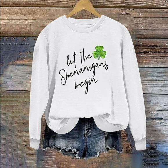 Shirts for Women Round Neck St. Patrick's Day Printed Long Sleeved Top Sweatshirts St. Patricks Day Shirts for Women
