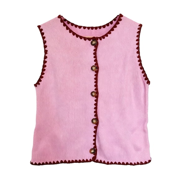 Htigea Women's Button Down Sweater Vest Vintage Sleeveless Cropped Tanks Knit Cardigan Tops Pink S