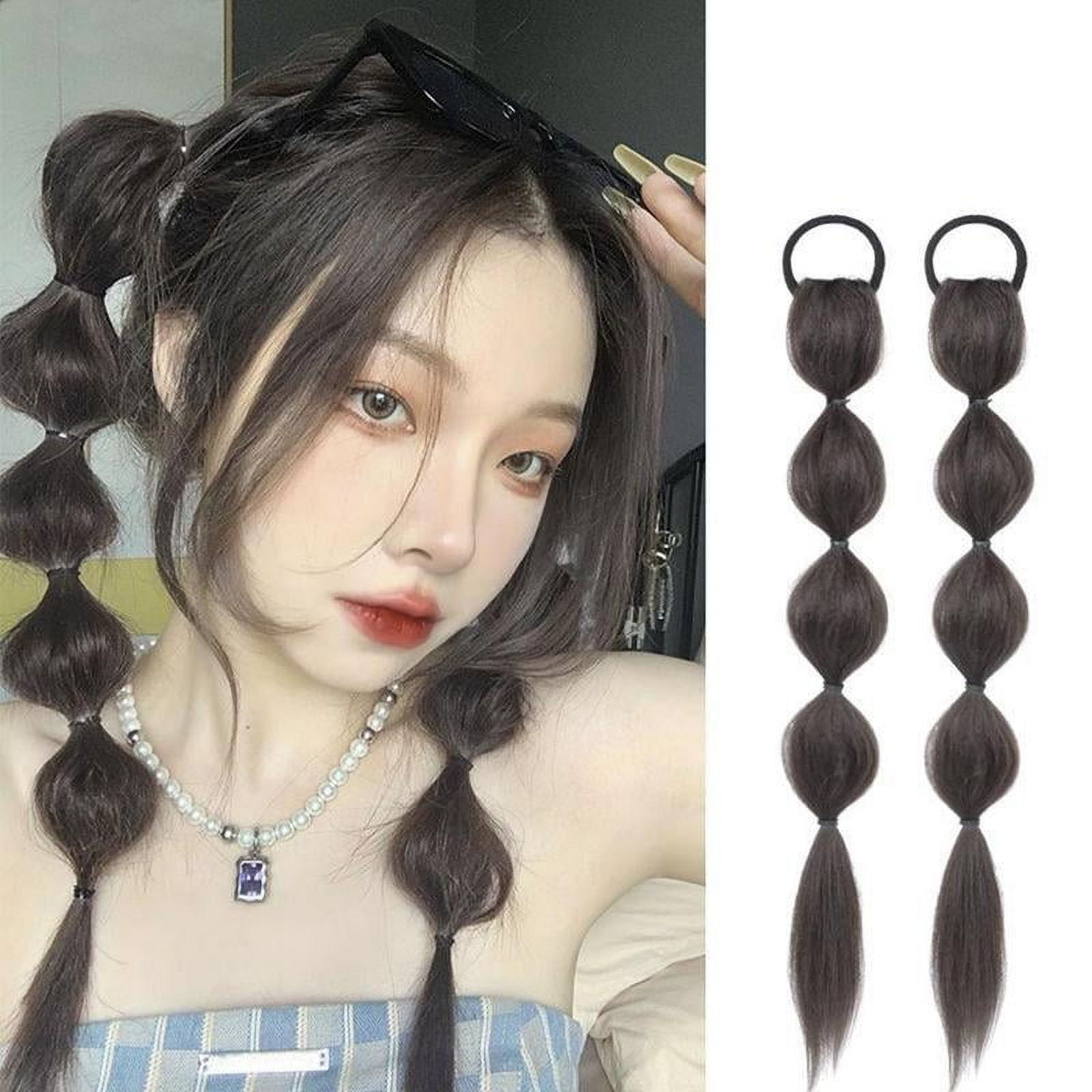 female Bubble Plait synthetic Wig Double Ponytail Hair Extension Sweet Cool simulation Hair Natural temperament artificial wig
