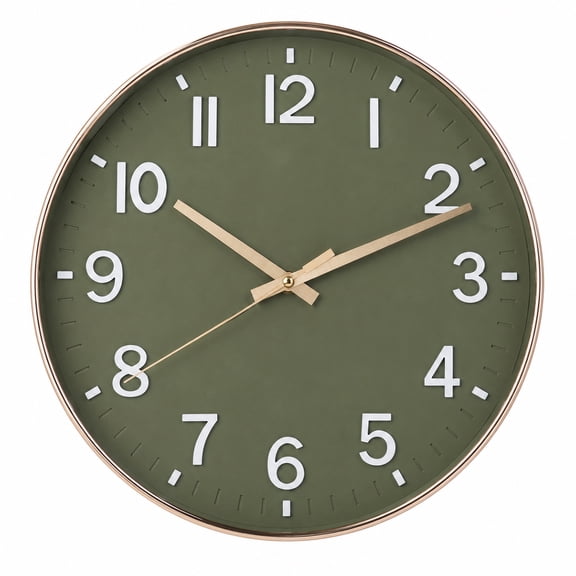 Wall Clocks Battery Operated for Living Room Kitchen 12" Silent Non Ticking Modern Wall Clock for Bedroom Office Decor Olive Green