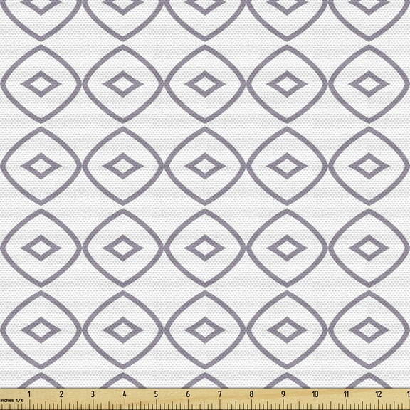 Abstract Upholstery Fabric by the Yard, Minimalistically Arranged Ogee Like Motifs in Symmetrical Composition Pattern, Decorative Fabric for DIY and Home Accents, White and Mauve by Ambesonne