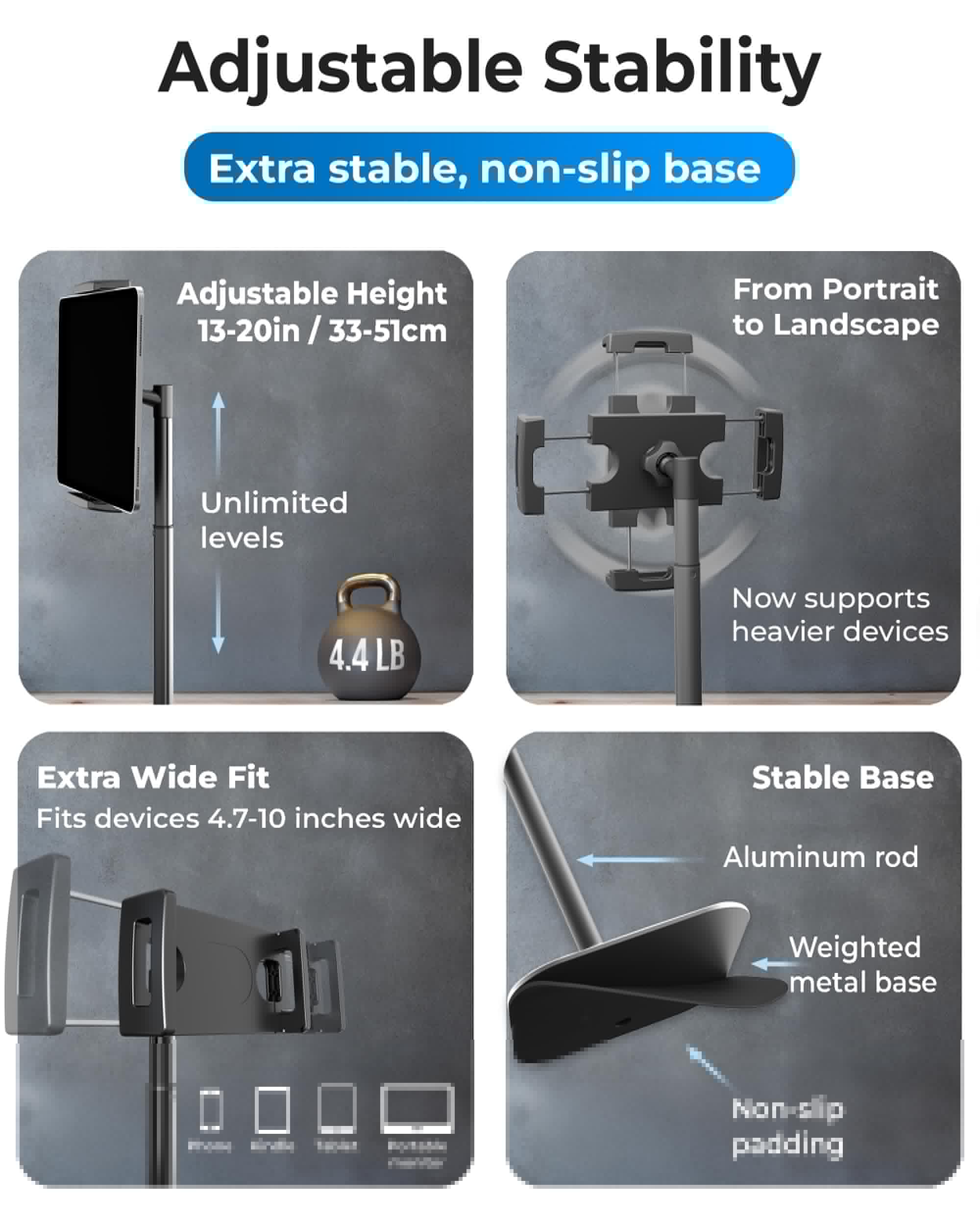 thumbnail image 5 of COOPER TabStand, soporte para iPad de 20 pulgadas de alto para computadora, soporte port&aacute;til para monitor de hasta 17 pulgadas, soporta 4.5 libras, soporte para tablet de computadora, sopor, 5 of 7