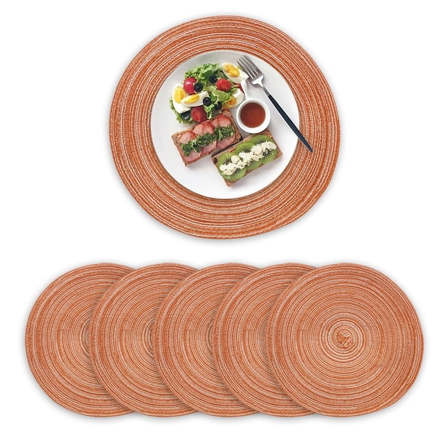 QUTETN - Juego de 6 manteles individuales redondos de algodón tejido, resistentes al calor, antideslizantes, lavables, para mesa de comedor, color naranja, 11 cm, G35902