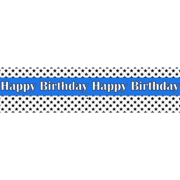 Happy Birthday Edible Stars Cake Border Decoration Banner - Vibrant Blue