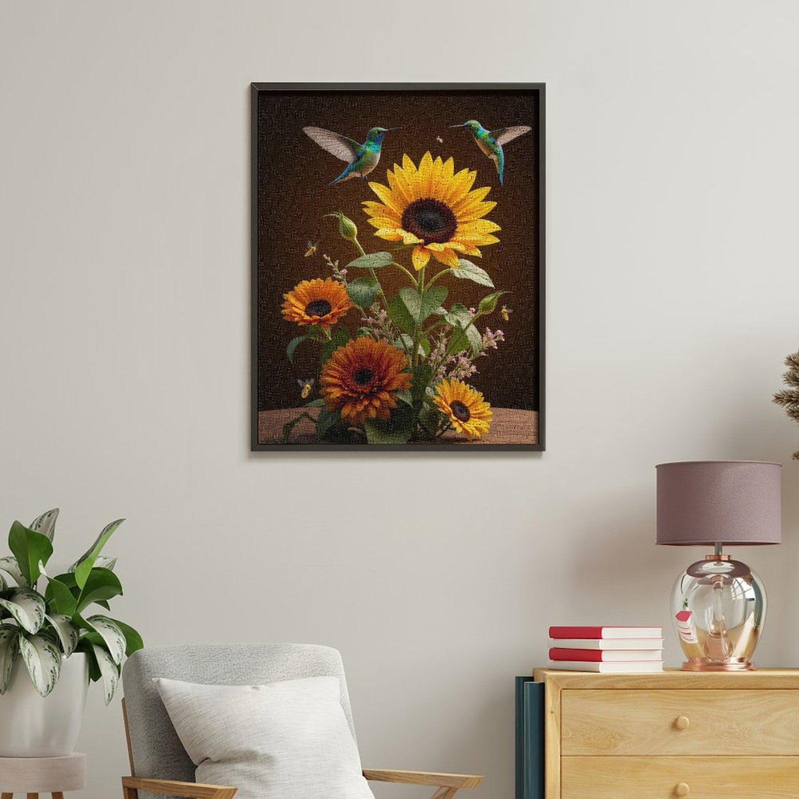 Paint By Numbers Kit for Adults Beginner - DIY Sunflower Garden Hummingbird Dance Canvas Painting Kits for Adults, Frameless Paint By Number for Adults for Home Wall Decor 16x20 Inch