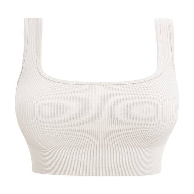 Cathalem Tank Tops for Women Built In Bra Ribbed Knit Casual Fitted Basic Shirts,White S