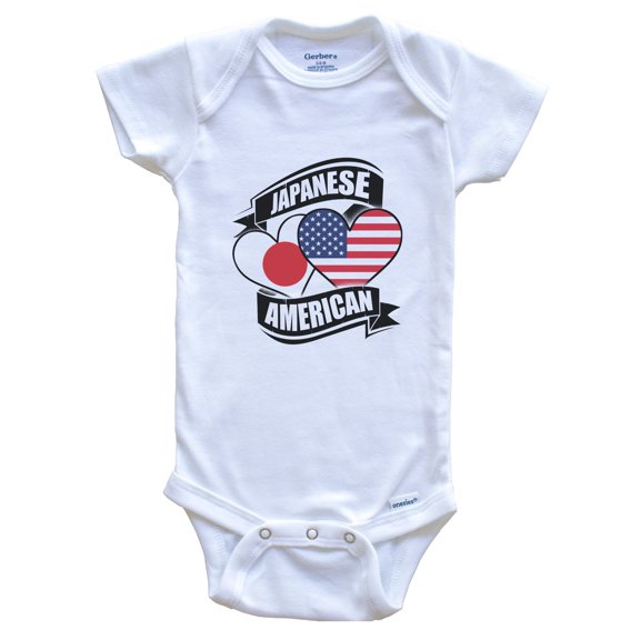 Japanese American Hearts USA Japan Flags Baby Bodysuit, 0-3 Months White