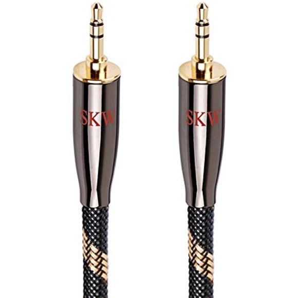 SKW Câble Audiophiles aux 3.5mm Mâle à Mâle avec OD 6.8mm Câble Audio Stéréo pour Subwoofer, Home Cinéma et Plus (9.8 Pieds/3M, Noir)