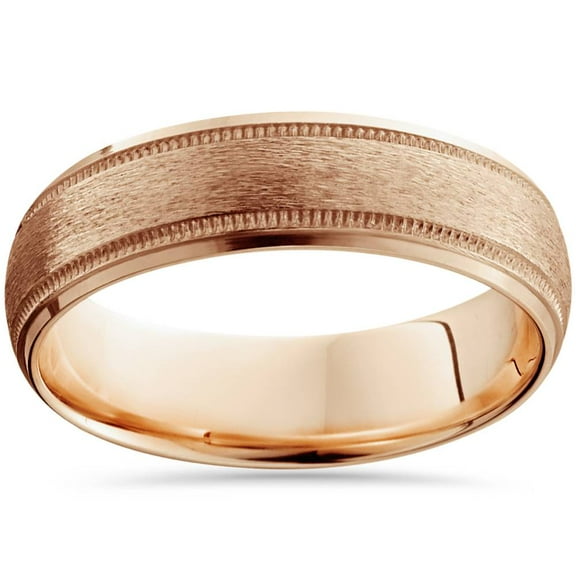 Pompeii 6mm Brushed Milgrain Mens Wedding Band 14K Rose Gold (,)