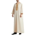 thumbnail image 5 of IROINNID Deals Men's Muslim Robe Arab Middle Robe Long Style 8/4 Sleeve Embroidered Standing Neck Long Shirt Robe,Beige, 5 of 9