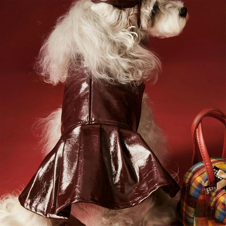 puppy birthday dress UOSIA Dog Leather Jacket Dress Puppy Princess Dress Dog Birthday Costume,L,Claret