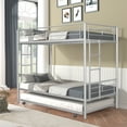 thumbnail image 2 of BTMWAY Twin Over Twin Bunk Bed with Trundle, Metal Bunk Beds Frame with 2 Side Ladders, Convertible Bunk Bed with Safety Guard Rails, No Box Spring Needed, Silver, 2 of 11