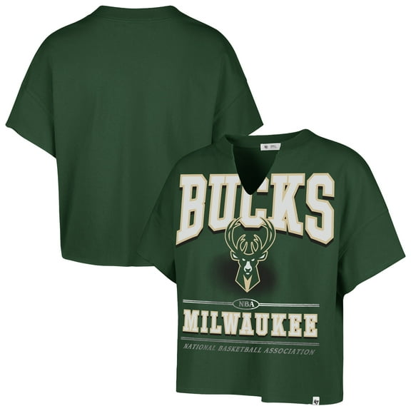 Women's '47 Hunter Green Milwaukee Bucks Elation Oversized Notch Neck T-Shirt