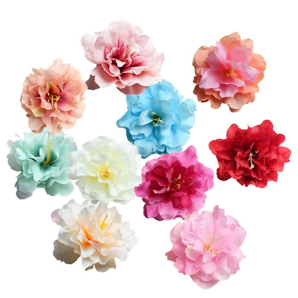 10 cabezas de peonía artificiales de seda de 9 cm para decoración de bodas. Mezclado