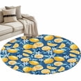 thumbnail image 2 of Summer Fruit Round Area Rugs 3 ft, Watercolor Lemon Cute Frangipani Blue Leaves Rustic Washable Small Area Rug with Non-Slip Sturdy Edge Binding Round Front Door Mat Floor Carpet for Entryway, 2 of 9