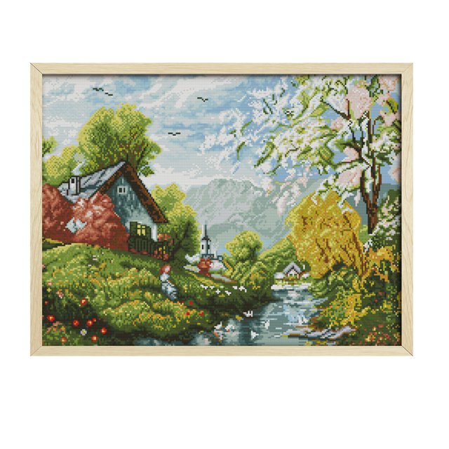 Cuadros Decorativos Kits de bordado de lienzo con estampado de sellos de 14 quilates de punto de cruz (F384 Water Cloud Sky) Ehuebsd embutido en tela