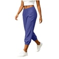 thumbnail image 2 of longantii Bottom Capri Pants for Women Elastic Waist Cotton Linen Jogger Pants Summer Casual Loose Fit Beach Vacation Pants Royal Blue XL, 2 of 3