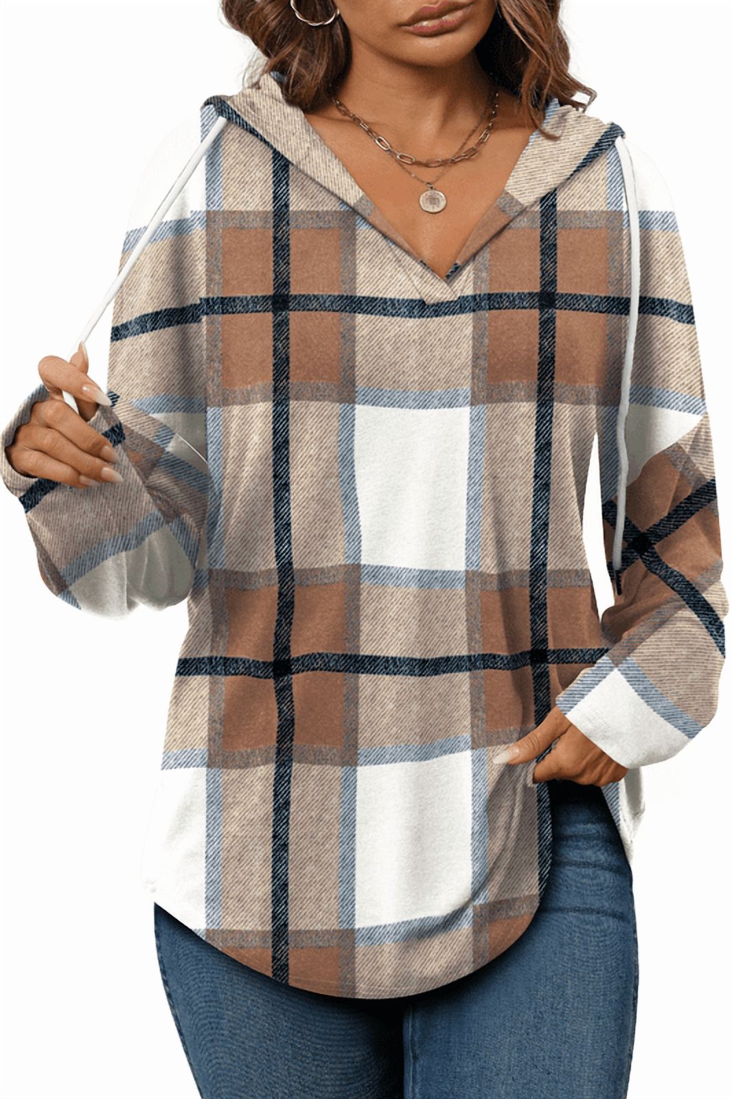 Ronuti Women's Plaid Pullover Hoodie photo 2
