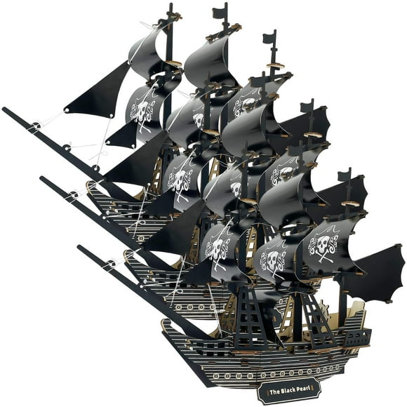 Barco Pirata Rompecabezas 3D VentDepot BlackPearl 3Pzas 141 Partes 58.2x41.2x14.3cm Madera Negro