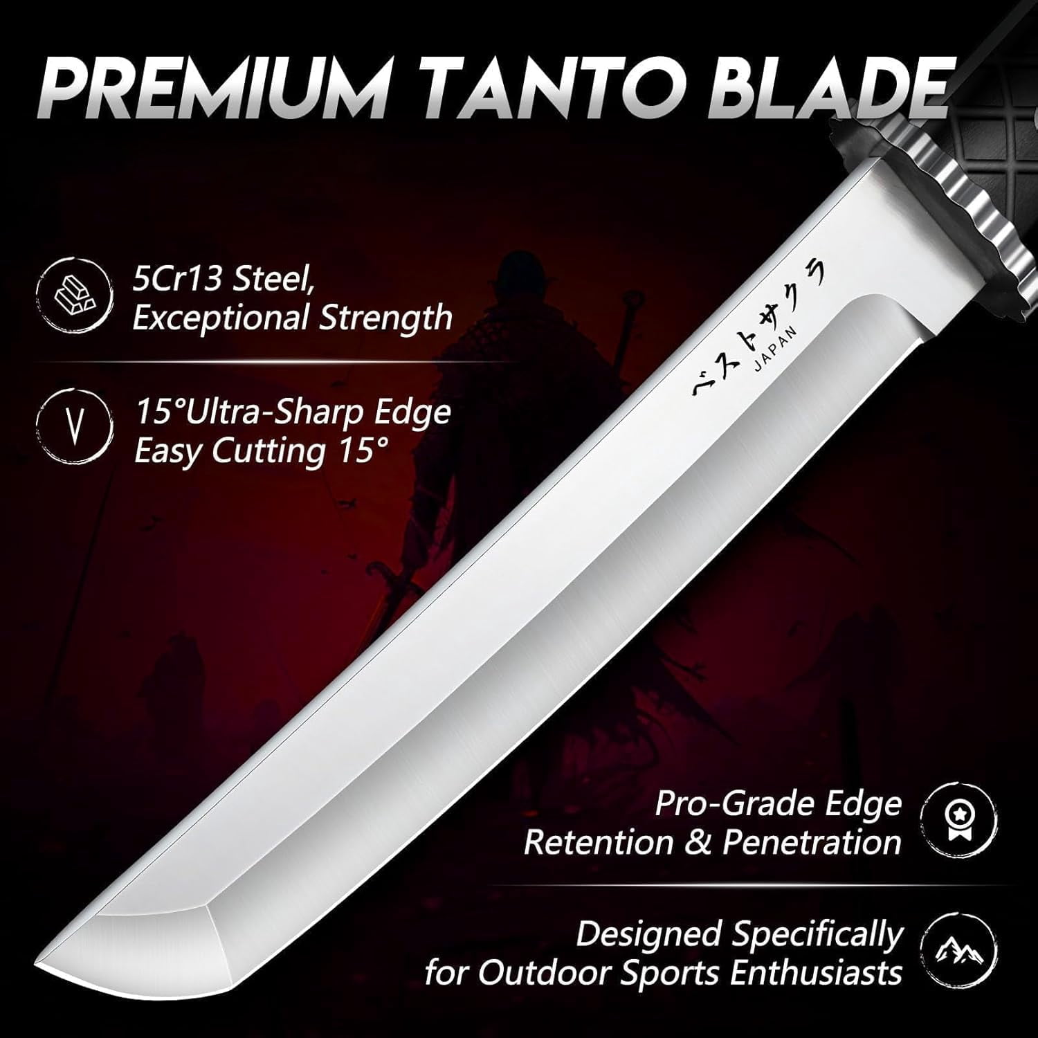 Huusk Fixed Blade Outdoor Knife with Sheath, Full Tang Tactical Knife with Wood Handle for Camping, Hiking, Fishing, BBQ and Outdoor Activities, Gift for Men