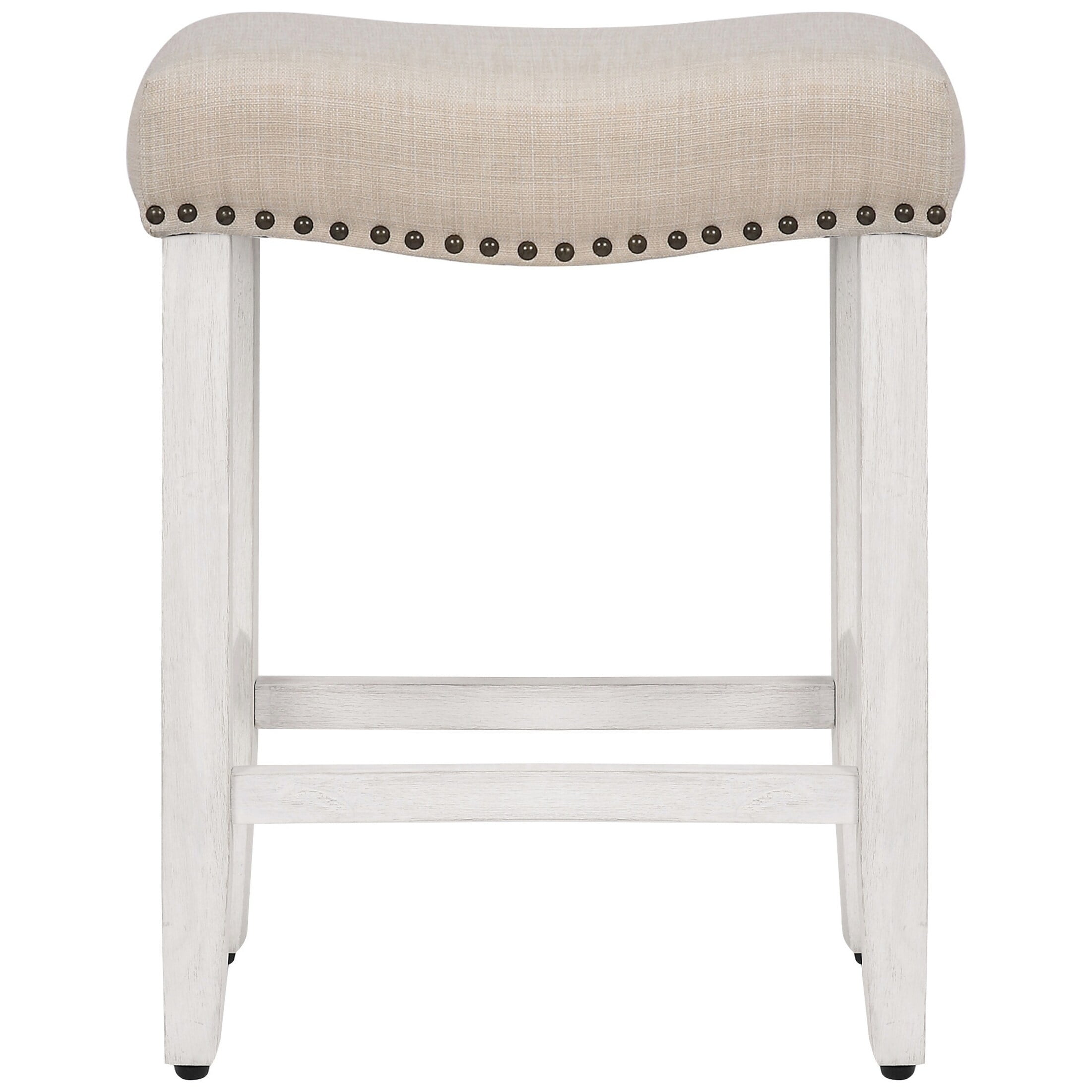 GRANDVILLE 24" Upholstered Bar Stool with Nail Head Trim (Set of 2), Antique White/Beige
