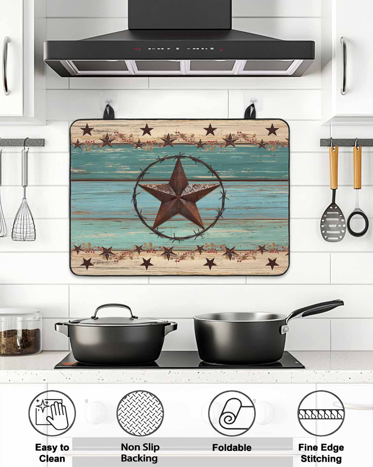 Stove Top Covers for Electric Stove, Texas Star Country Glass Stovetop Cover Protector, Western Old Wooden Board Vintage Induction Cooktop Protector Oven Mat for Kitchen Countertop 24"x21"