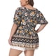 thumbnail image 4 of Camisas de verano de mujer plus size con cuello en V y mangas cortas tipo linterna Agnes Orinda, blusas boho con peplum floral 2X negras, 4 of 8