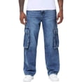 thumbnail image 2 of DayScoop Summer Jeans for Men Solid Color Denim Trousers Casual Fashion Stretch Zipper Button Multi Pocket Loose Straight Full Length Pants, 2 of 6