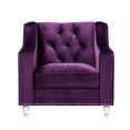thumbnail image 2 of Inspired Home Paula Velvet Club Chair Button Tufted Lucite Acrylic Legs Modern, Purple, 2 of 9