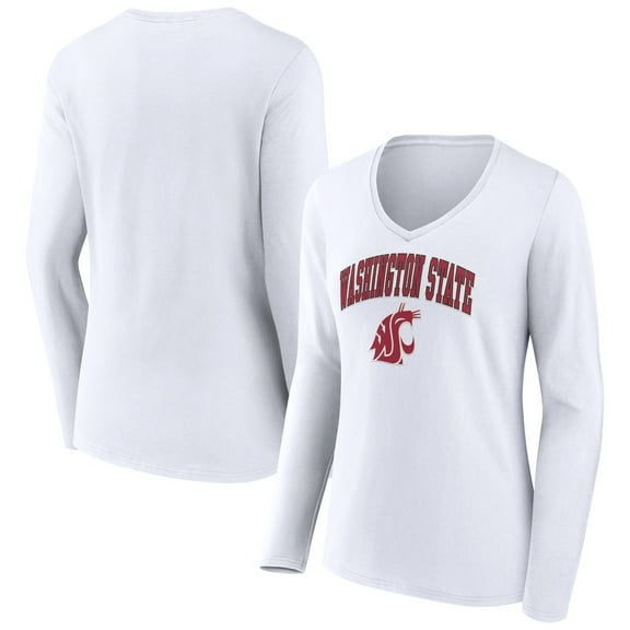 Women's White Washington State Cougars Campus Long Sleeve V-Neck T-Shirt
