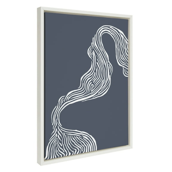 Kate and Laurel Sylvie Rich Blue Abstract River Framed Canvas Wall Art by The Creative Bunch Studio, 18x24 White, Blue Water Waves Art for Wall