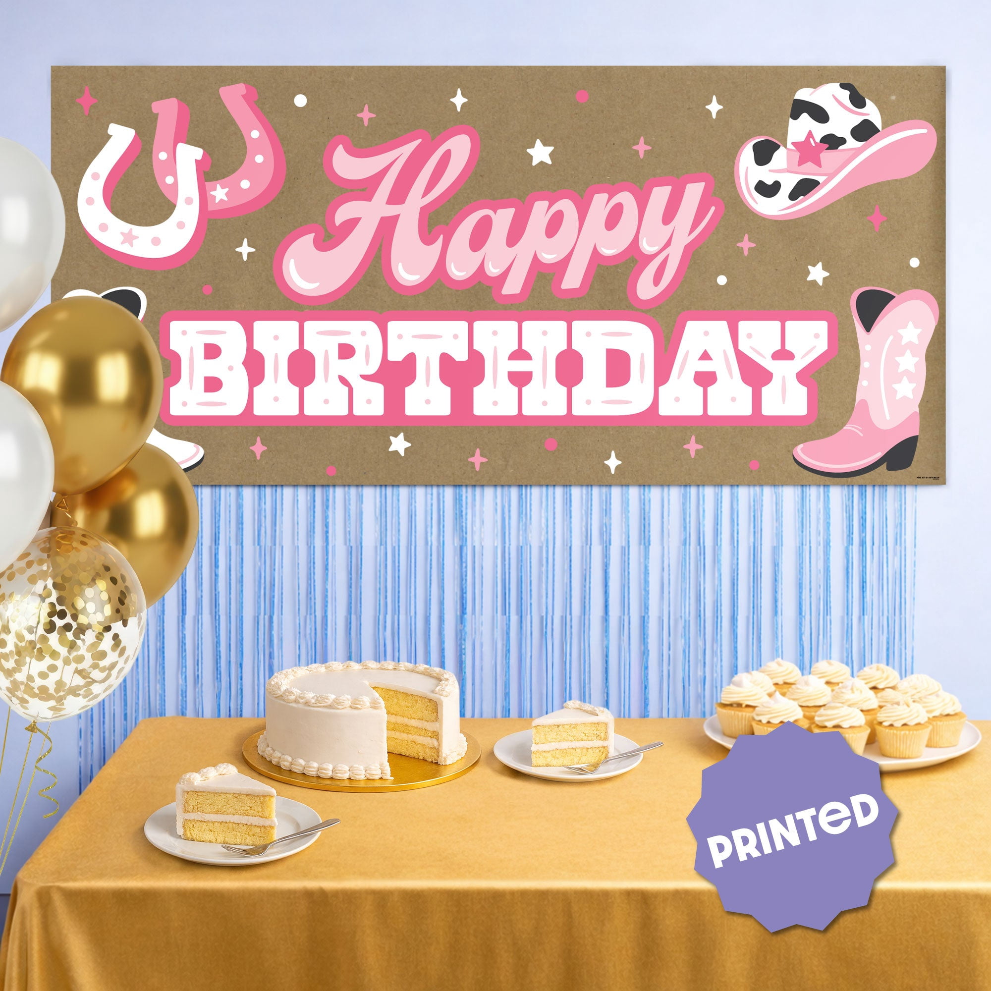 Big Dot of Happiness Rodeo Cowgirl Birthday Kraft Paper Banner, Pink Western Happy Birthday Party Banner, Printed Brown Paper Party Sign Decoration – 1 Count