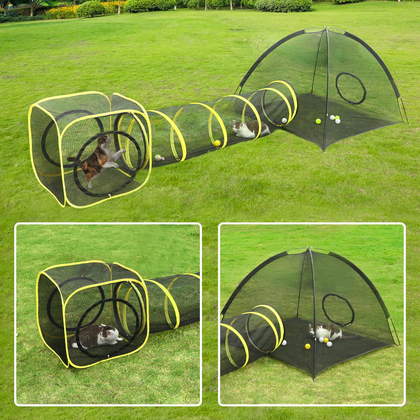 Outdoor Cat Enclosures For Indoor  Portable Mesh Tent Pet Tunnel Playhouse With Adjustable Harness And Leash Walking Colorful Tease Ball Small Animals