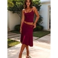 thumbnail image 5 of Women 2 Piece Lace Halter Neck Crop Top and Midi Skirt Set Summer Vacation Going Out Outfits Wine Red XS, 5 of 8