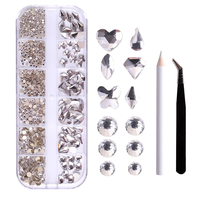 Juego de herramientas de manicura de diamantes planos de 12 cuadrículas Diamantes en forma especial Meterk ZSHZ-214 con pinzas y bolígrafo corto