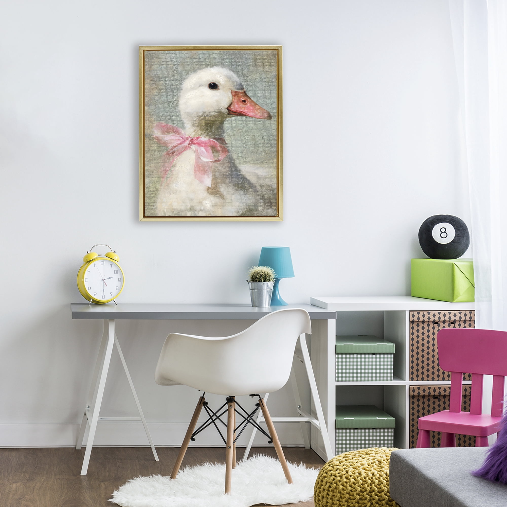 Stupell Industries Portrait of Pink Bow Goose Gold Framed Floater Canvas Wall Art, design by LSR Design Studio
