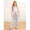 thumbnail image 4 of LiiYii Girls Sequin Pageant Jumpsuit High Neck Romper Wide Leg Pants Party Dance Prom Silver 6, 4 of 8