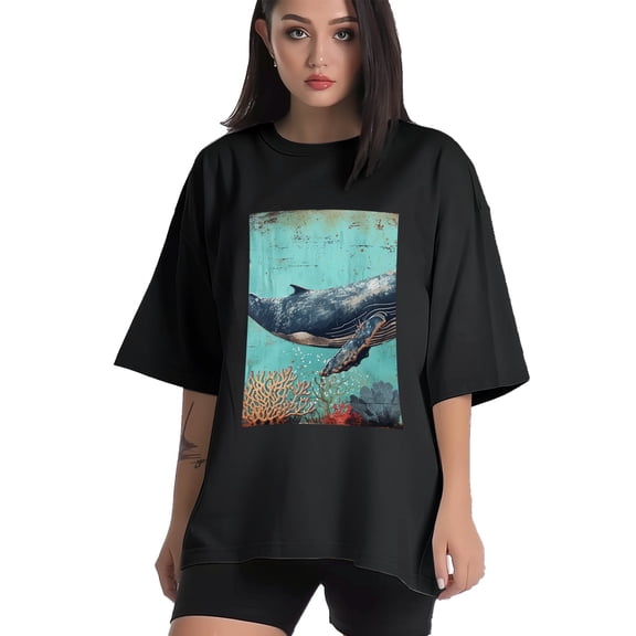 Plus Size Shirt for Women Black Tops for Women Short Sleeves Shirt for Women Whale T Shirt Crewneck Shirt for Women XS