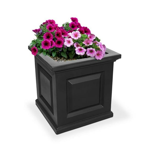 Pemberly Row 16x16" Weatherproof Traditional Plastic Planter in Black
