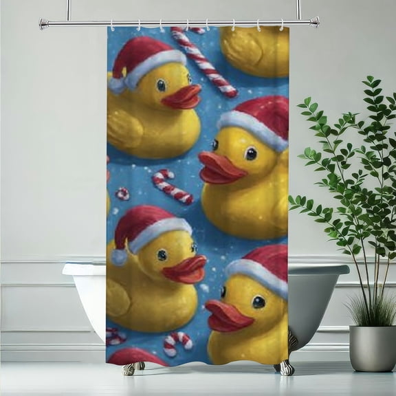 RKSupls Christmas Shower Curtain, Ducks Santa Hats Shower Curtain with Hooks for Christmas Home Bathroom Decor Washable Curtains, 36x72 in