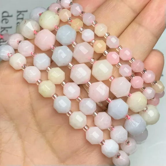 HOOUN 6/8/10MM Natural Faceted Aquamarines Agates Round Loose Beads for Jewelry Making-Colorful Morganite-8mm 33-35pcs