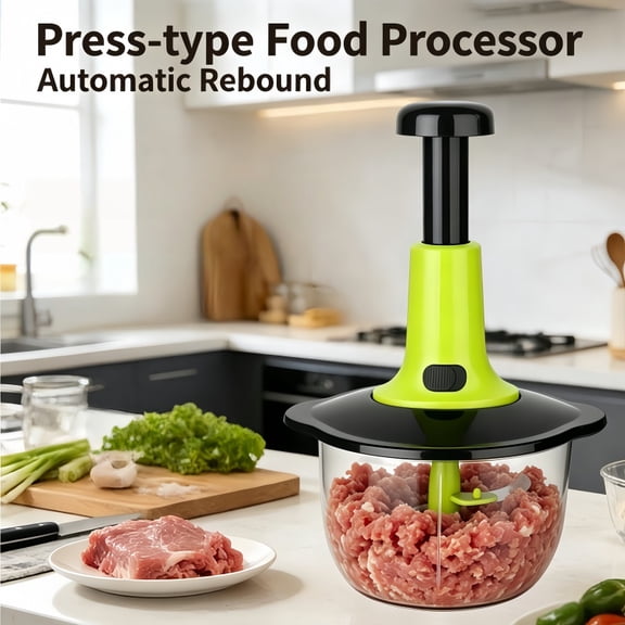 1pc Multifunctional Manual Food Chopper - 4 Stainless Steel Blades, 2L Capacity, Garlic Press & Dicer, No Electricity Required, Kitchen Tool for Meat, Vegetables & Herbs