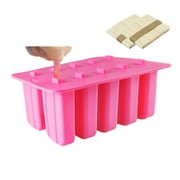 10 Cells Ice Cream Popsicle Frozen Mold Silicone Ice Cream Lolly Maker Mould Ice Tray with Cover Lid