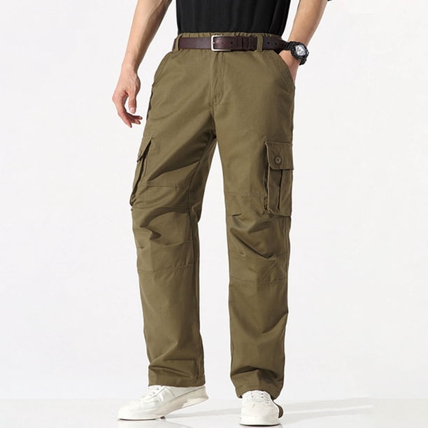 Pantalones largos de moda para hombre, casuales, de color sólido, con bolsillos y cremallera, cintura elástica, de poliéster.