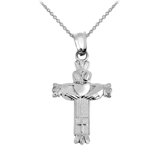 SILVER CLADDAGH CROSS PENDANT NECKLACE : Pendant with 18" chain