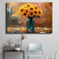 thumbnail image 4 of Mudket Autumn Sunflower in Teal Vase Canvas Wall Art, Floral Wall Decor, Framed Ready to Hang Botanical Artwork for Living Room Kitchen Farmhouse - 12"L x 8"W, 4 of 10