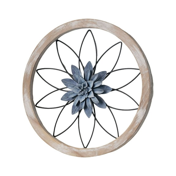 Mozhitti Round Farmhouse Wall Decor 11.81'' Wood & Metal Rustic Wall Art For Living Room Bedroom Kitchen Bathroom Dining Room Home Decorations