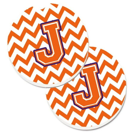 

Letter J Chevron Orange & Regalia Set of 2 Cup Holder Car Coaster